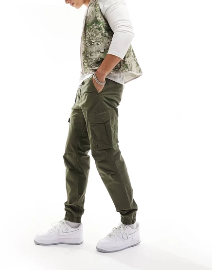 Темно-зеленое зауженное карго с манжетами Jack & Jones olive night