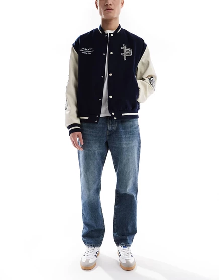 Прямые джинсы ONLY &SONS Edge винтажного синего цвета с эффектом стирки medium blue denim