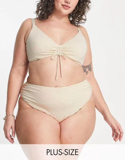 Золотистые плавки бикини с завышенной талией Ivory Rose Plus gold shimmer