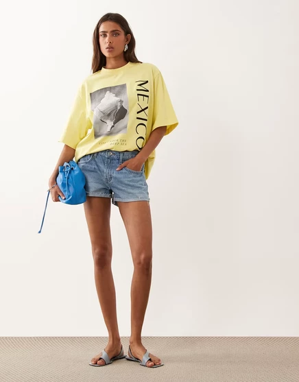 Женская футболка ASOS Design оверсайз с принтом Mexico, лимонная