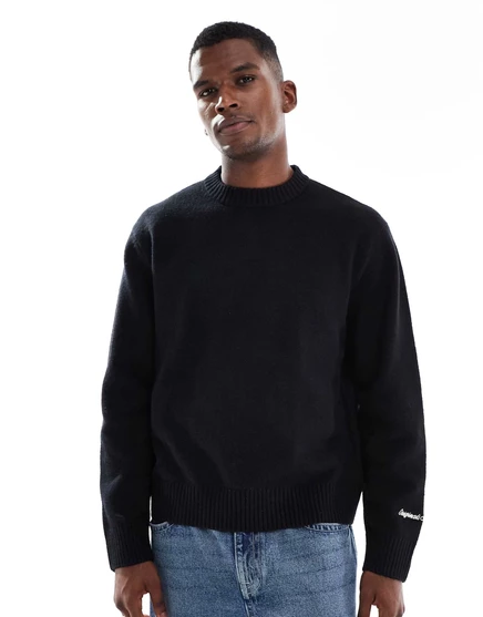 Толстый свитер с круглым вырезом оверсайз от Jack &Jones черного цвета black