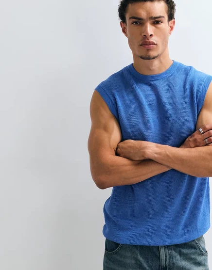 Непринужденный трикотажный сетчатый топ на бретелях ASOS DESIGN светлоголубого цвета