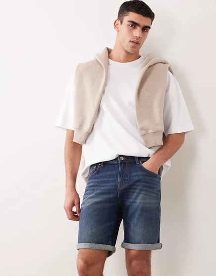Мужские джинсовые шорты ASOS Design узкий крой, тёмно-синие