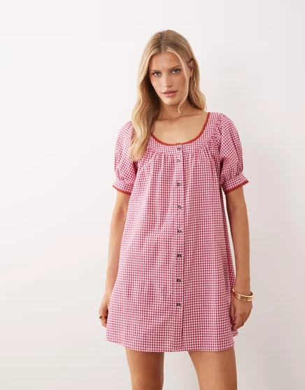 Женское платье мини ASOS Design в клетку виши, красно-белое