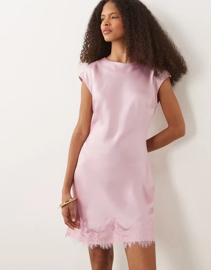 Женское платье ASOS Design мини сатин с вырезом, розовое