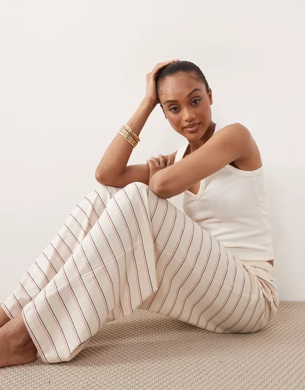 ДИЗАЙНЕРСКИЕ высокие пижамные брюки ASOS из хлопка в кремовую полоску cream stripe
