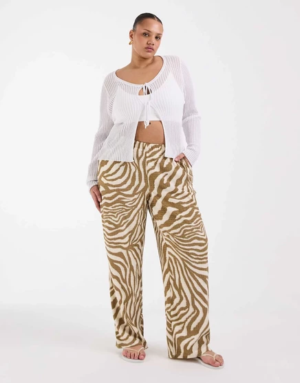 Женские брюки Vero Moda Curve широкие с принтом, бежевые