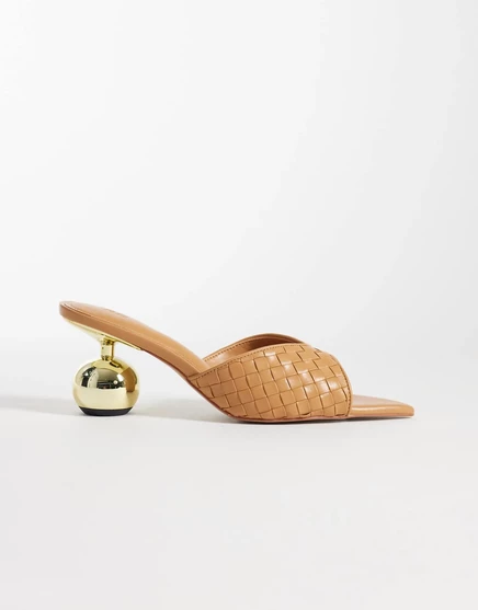 Женские мюли JW Pei Ellie с плетёным шаровым каблуком, хаки