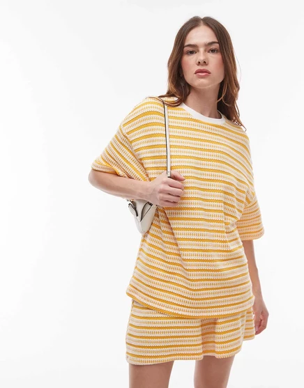 Оранжевая футболка оверсайз в фактурную полоску от Topshop - часть комплекта orange