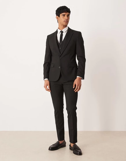 Дизайнерские узкие брюки от костюма ASOS черного цвета black