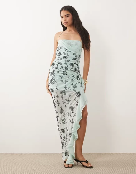 Женское макси-платье ASOS Design с цветочной отделкой, синее