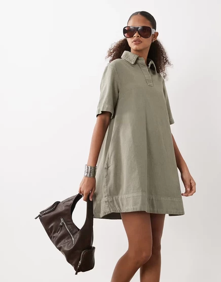 Женское платье-поло ASOS Design из денима, хаки