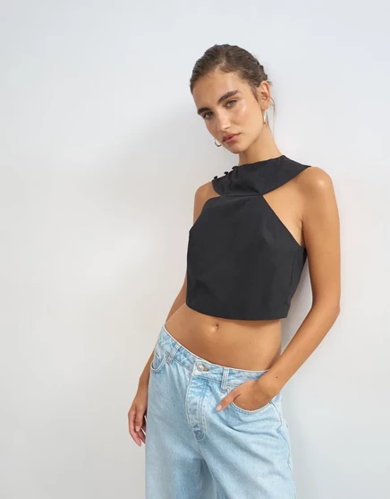 Женский топ Topshop 90-х с вырезом, черный
