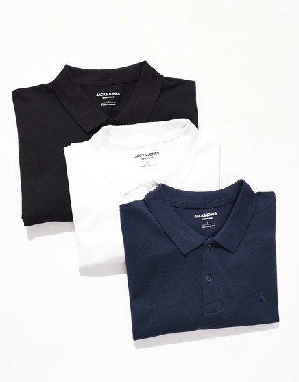 Поло Jack &Jones из 3-х комплектов приталенного пике черного, белого и темно-синего цветов  white navy blazer