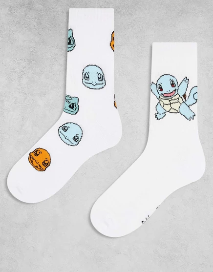 Мужские носки ASOS Design 2 пары с принтом Pokemon, белые