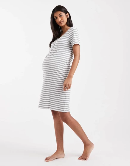 Ночная рубашка для кормления Mamalicious Maternity 2 в светло-серую и белую полоску light gray melange