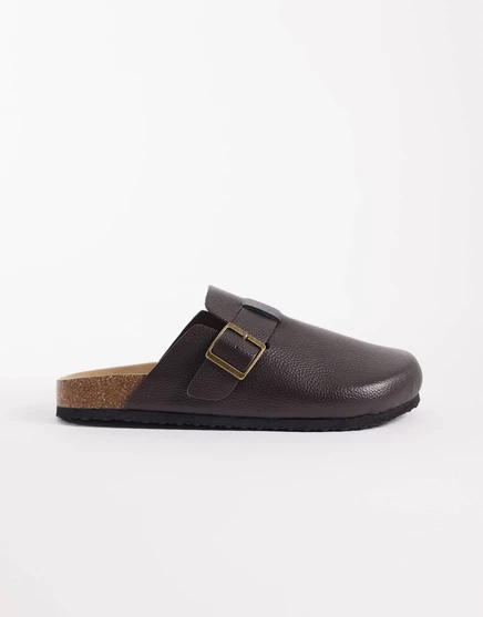 Дизайнерские сандалии ASOS mule на пробковой подошве из коричневой кожи с рельефным узором коричневого цвета