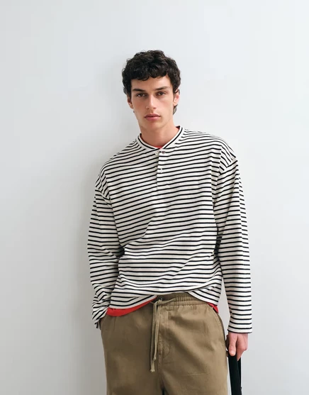 Топ от Jack &Jones от henley с длинным рукавом в черно-белую полоску черный