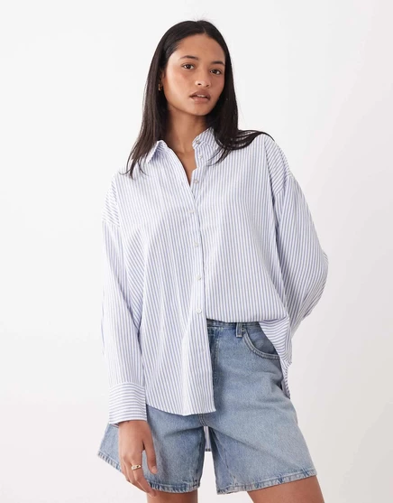 Женская рубашка Vero Moda оверсайз, сине-белая в полоску