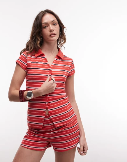 Женский топ ASOS Design с воротником регби, в красную полоску