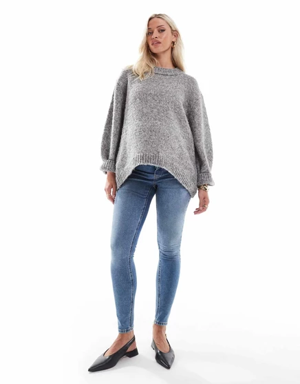 Зауженные джинсы ASOS DESIGN для беременных с завышенной талией темно-синего цвета mid blue
