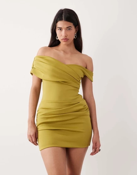 ДИЗАЙНЕРСКОЕ мини-платье ASOS в сборку из ткани в стиле авокадо для подводного плавания