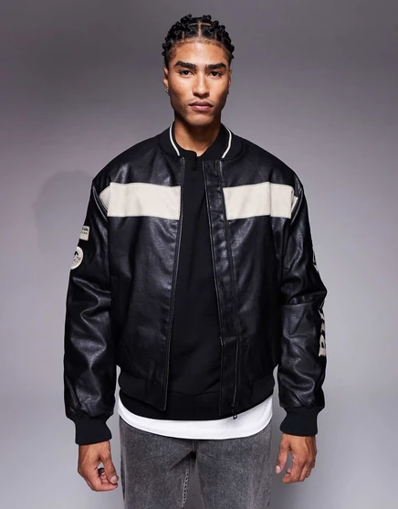 Школьная куртка-бомбер в спортивном стиле River Island черного цвета black