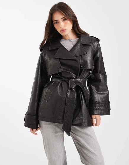 Женский тренч miss selfridge из искусственной кожи, черный