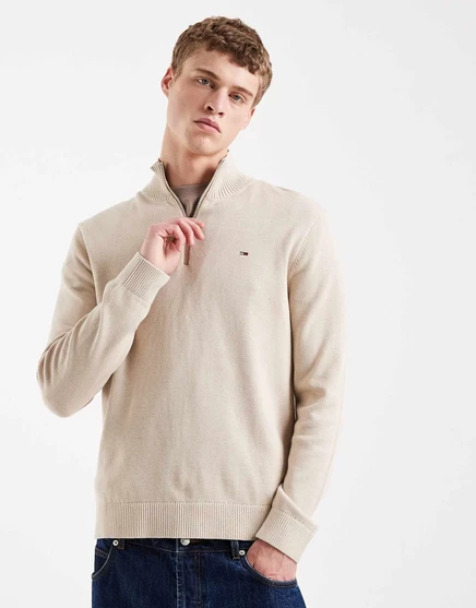 Свитер на молнии с логотипом Tommy Jeans на груди песочного цвета stone