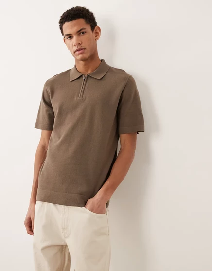 Мужское поло Jack & Jones Premium трикотажное с полумолнией, коричневое