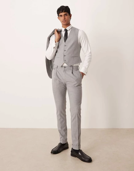 Дизайнерские узкие костюмные брюки ASOS из серой фланели в елочку gray