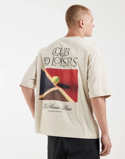 Мужская футболка ASOS Design с теннисным принтом, бежевая