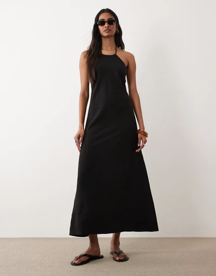 Женское макси-платье Miss Selfridge из льняной смеси, черное