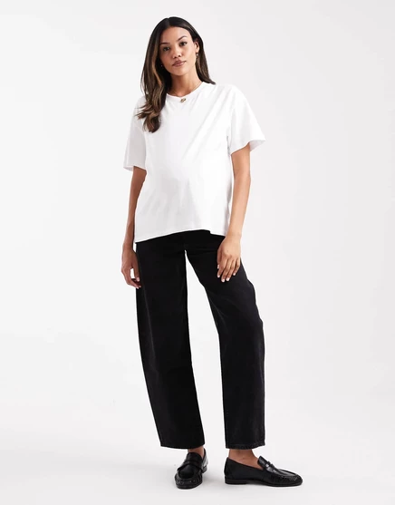 Зауженные джинсы-бочкообразки для беременных ASOS DESIGN черного цвета, застиранные black