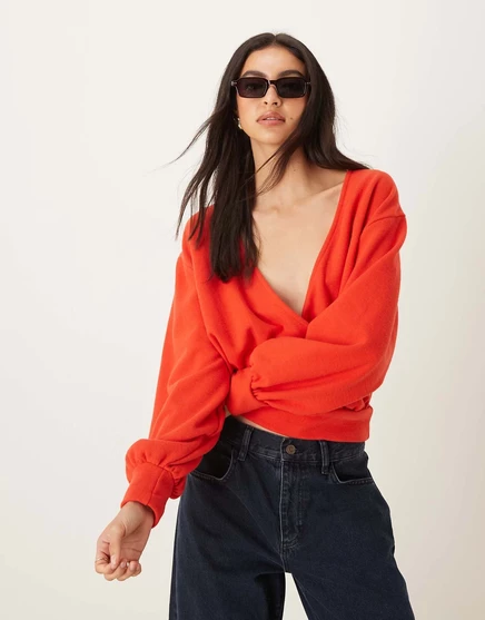 Топ-баллончик ASOS DESIGN supersoft с воздушным рукавом-баллончиком красного цвета  red