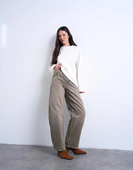 Джинсы средней посадки Topshop Barrel цвета песто pesto