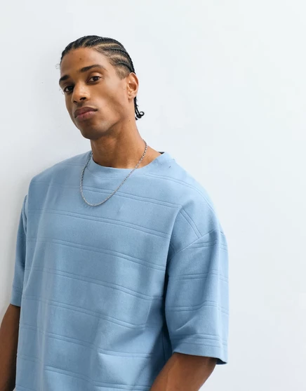 Мужская футболка ASOS DESIGN коробчатого кроя в широкой рубчатой вязке, синяя