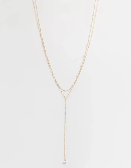 Изящное колье-лариат ASOS DESIGN с вставкой из искусственного жемчуга золотистого оттенка