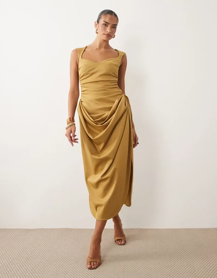 Женское бандажное миди-платье ASOS Design, оливково-золотистое