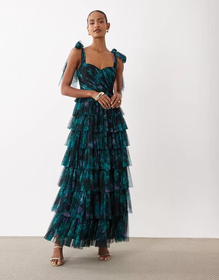 Женское платье Lace & Beads для подружек, тёмно-зелёное