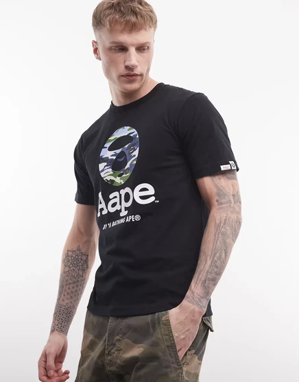 Мужская футболка Aape by A Bathing Ape с камуфляжным принтом логотипа, черная