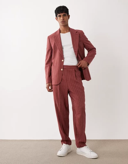 Мужские брюки ASOS Design оверсайз зауженные льняные, терракотовые в полоску