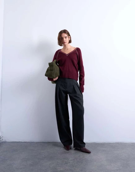Брюки-бочкообразки Topshop с заниженной талией в серую полоску в елочку gray herringbone