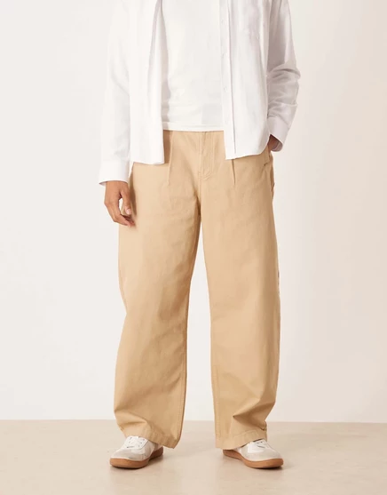 Дизайнерские брюки-бочонки ASOS бежевого цвета с боковой подпругой beige