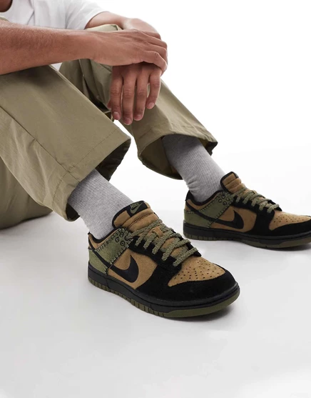 Кроссовки Nike Dunk Low в стиле ретро цвета хаки и черного khaki