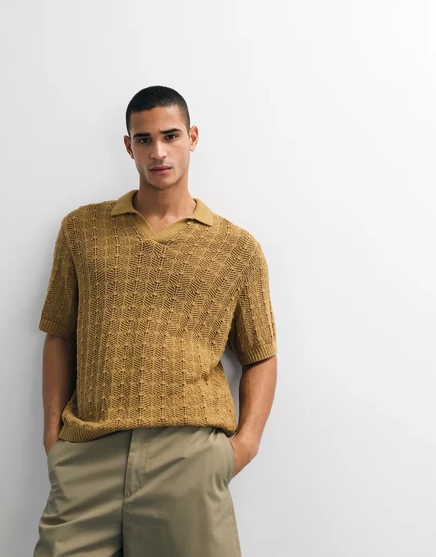 Мужское поло ASOS Design оверсайз вязаное, бронзовое