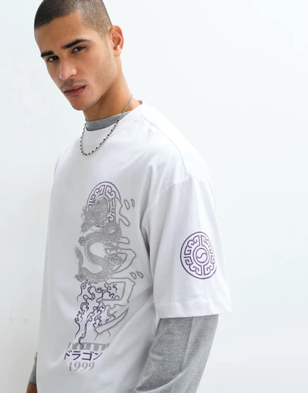 Мужская футболка ASOS Design с принтом дракона, белая