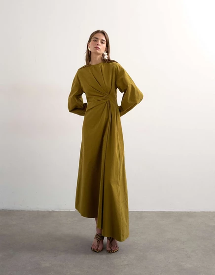 Миди-платье Topshop с узлами и асимметричным подолом цвета хаки зеленого цвета