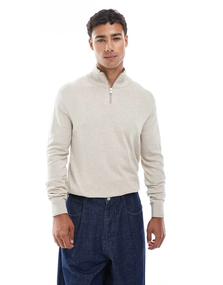 Бежевый свитер с застежкой-молнией Jack &Jones quarter oatmeal