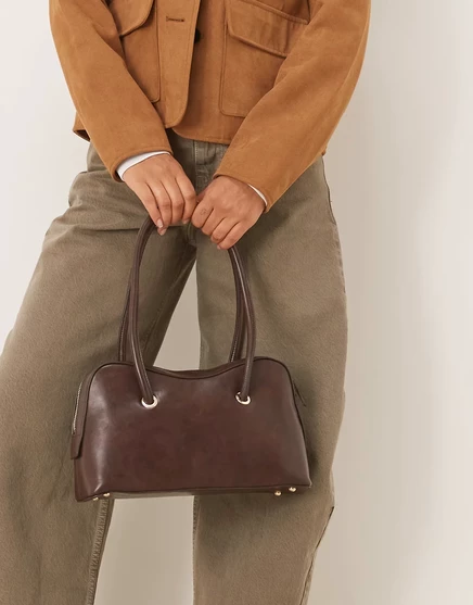 ДИЗАЙНЕРСКАЯ текстурированная сумка-котелок ASOS DESIGN с изогнутыми деталями из шоколадного шоколада